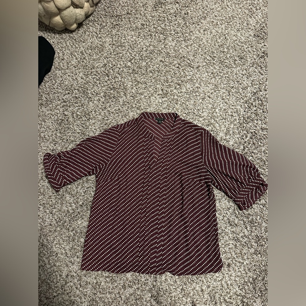 Ann Taylor Maroon and White Dot Top